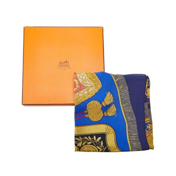 Pre Loved Hermes Blue Poste et Cavalerie Silk Scarf - A Condition - Picture 6 of 6